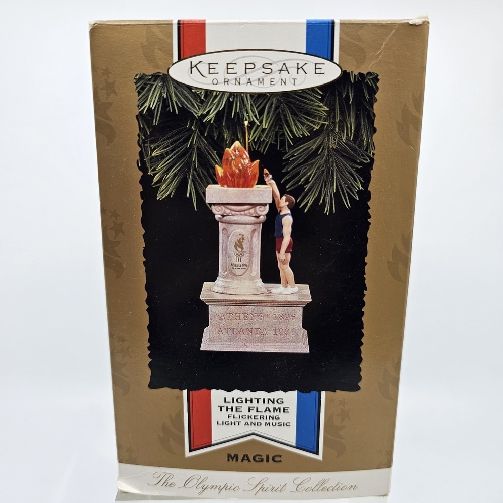 RETIRED - '96 HALLMARK KEEPSAKE ORNAMENT LIGHTING THE OLYMPIC FLAME - Works!